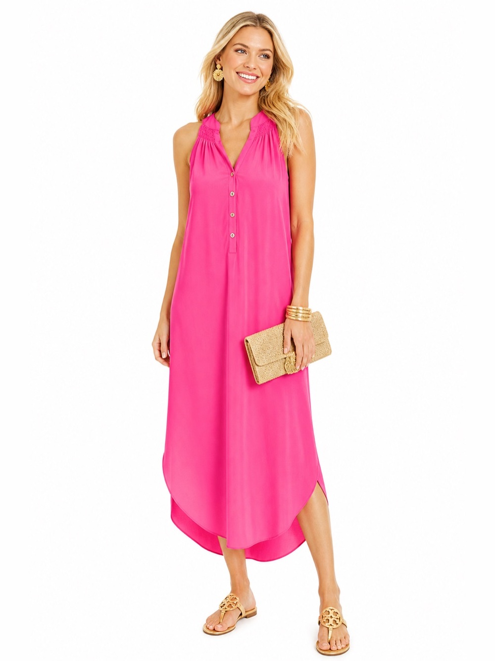 Lilly Pulitzer Silk Bailey Maxi Dress Small Hot Pink Resort Vacation Coastal